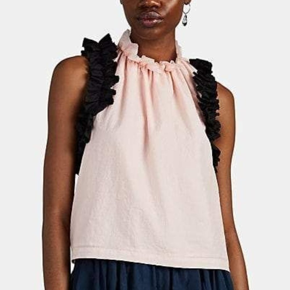 Brøgger Ruffle-Trimmed Crushed Ribstop Top in PINK